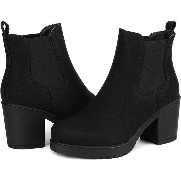 DREAM PAIRS Women's High Chunky Heel Black Elastic Fall Heeld Ankle Boots - Picture 3 of 8